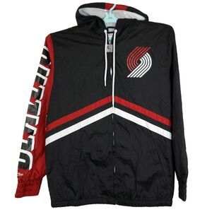 Portland Blazers Mitchell & Ness NBA L Large Windbreaker Jacket‎ Black Red NWT